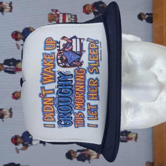 Vintage foam mesh trucker funny saying Wake up w Grouchy blue snapback hat - Picture 1 of 7